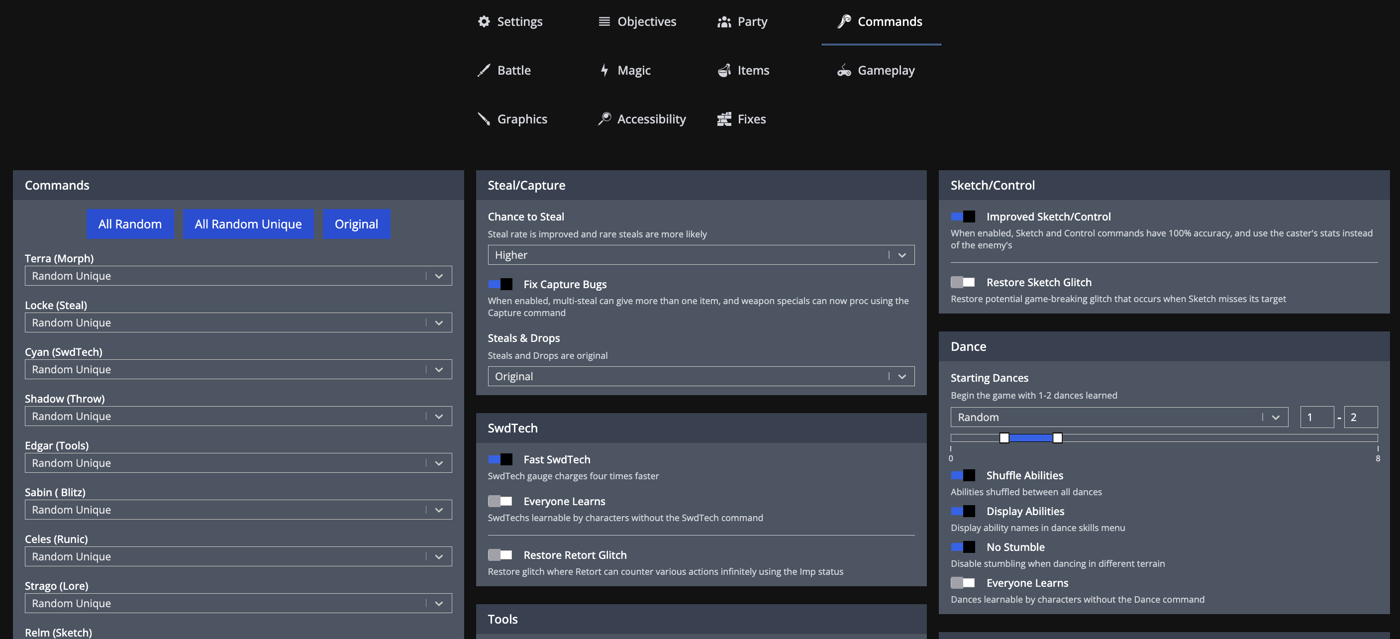 FF6 Randomizer settings — hundreds of options with no guidance